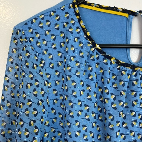 Boden Blue Floral Long sleeve Chiffon Ruffle Blouse Size 2 - Picture 6 of 13